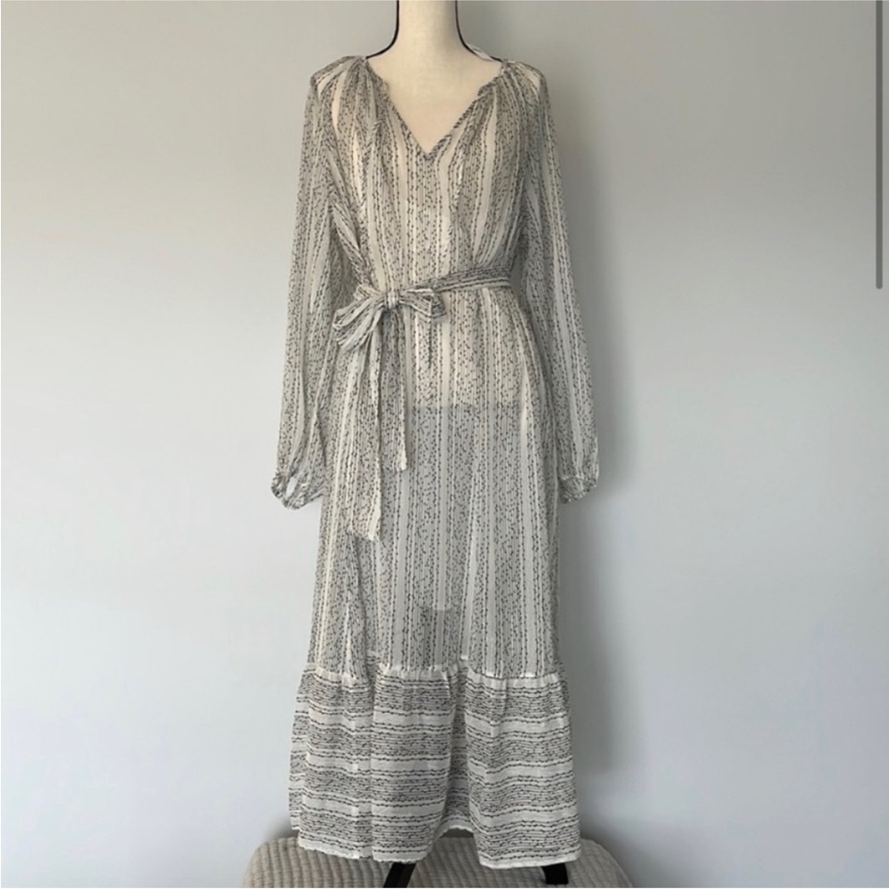 Banana Republic White Black Dot Sheer Chiffon Boho Midi Dress - Picture 2 of 14